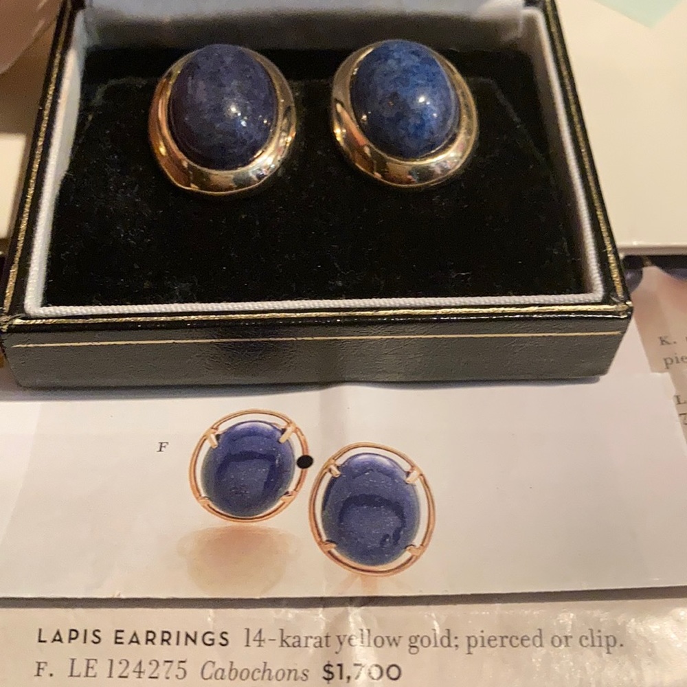 Lapis cabochon 14K gold pierced earrings. Reduced price is FIRM - Picture 11 of 12
